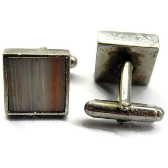 Cuff Links Square White Copper Flake Cufflink Vintage Sterling Silver 925 Patina - Picture 12 of 12